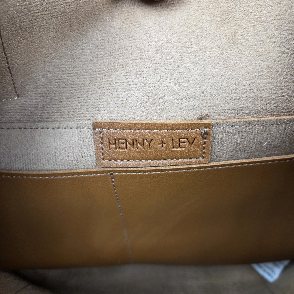 HENNY + LEV Brown Tote Bag Women's Solid Stitching Accent Shoulder Handbag - Picture 5 of 10